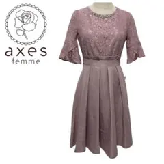 axes femme 袖付きレースフレアドレス　新品未使用タグ　結婚式　ピンクのサムネイル
