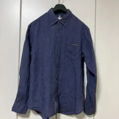 AIGLE エーゲル ボタンダウン 絞りシャツ ネイビー 腕まくりボタン付き