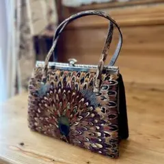 孔雀　羽根デザイン 和装用バッグ　レトロ　昭和