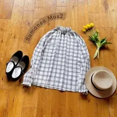 サマンサモスモス＊襟シャーリング 長袖ブラウス 薄ネイビー レイヤードスタイルに