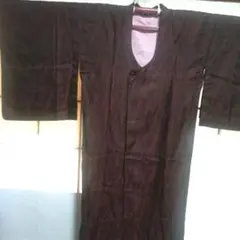 道行コート　ロング　赤黒　ストライプ　縦縞　光沢　和装コート　裏地無し