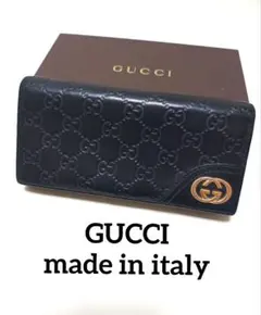 GUCCI グッチシマ インターロッキング GG エンボス 長財布 ブラック 黒