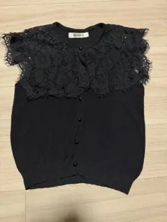 Rene 半袖ニットカーディガン ダブルジップ りぼん 黒 34 日本製