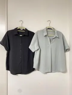 2枚セット シフォンシャツ ブラック ライトグリーン 半袖