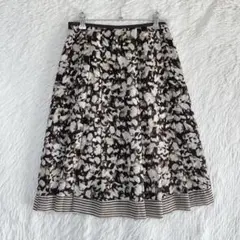 Plidoul ひざ丈フレアスカート シフォン素材 ブラウン系 総柄 サイズ7
