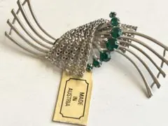 年代物 未使用銀色×グリーン AUSTRIA vintageユニークブローチ