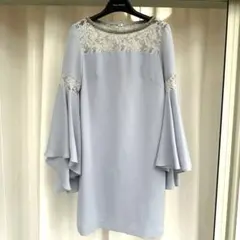 【美品】グレースコンチネンタル/ライトブルー フレアスリーブパーティードレス/M