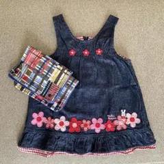 ももっち様専用【ミキハウス】 デニムワンピース 80cm よだれカバー付き