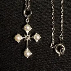 【美品】MIKIMOTO アコヤパール クロス ネックレス シルバーのサムネイル