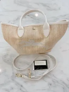 【美品】ロンシャン プリアージュ・サントロペ ミニかごバッグ ホワイト