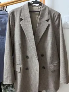 GU チェック柄 ダブルブレストジャケット