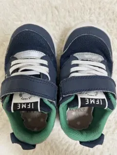 IFME ベルト付きスニーカー ネイビー/グリーン15.5cm