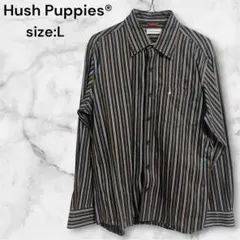 【HushPuppies 】長袖ストライプシャツ L 綿100% ハッシュパピー