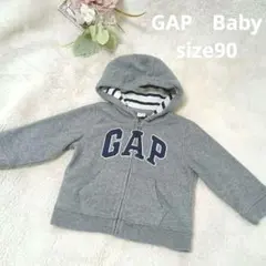 ⭐美品⭐【GAP フード付きパーカー】18-24ヶ月 グレー×ストライプ