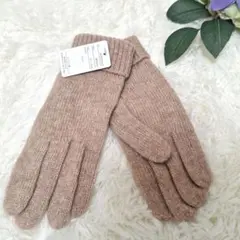 レディース 手袋 グローブ ニット ベージュ ナイロン シンプル リブ 毛糸