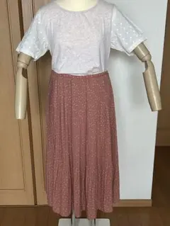 【コーディネート販売】ピンク ドット模様 プリーツスカート&各種トップス　全４点
