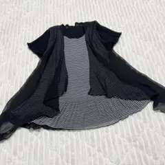 【a4011】ArteSoie 半袖シャツ ボーダー ブラック L 大きいサイズ