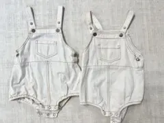 ホワイト オーバーオールロンパース 2点セット　双子