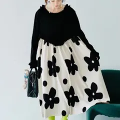 imakokoni オリジナルツートンカラー花柄ワンピース Mサイズ フリル 花