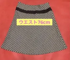 Used ダークブラウン チェック柄 スカート ウエスト76cm 大きいサイズ