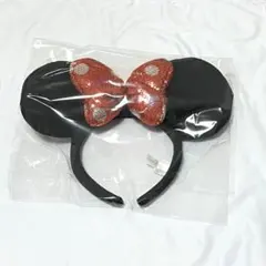 ミニーマウス カチューシャ 黒とピンク リボン
