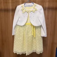 120イエロー花柄レースフォーマルワンピース