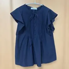 nano universe ネイビー フリル袖ブラウス