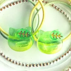 キッズ ヘアゴム ねこ 青りんご レジン 2個