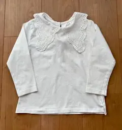 ZARA レース襟 長袖トップス 92cm 花柄刺繍 ホワイト 無地