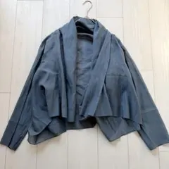 希少✨ヨーガンレール シルク混　ショールカラー ジャケット カーディガン　ブルーのサムネイル