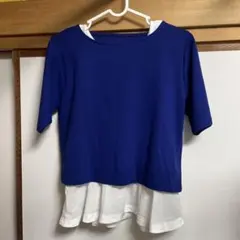 青白レイヤード半袖Tシャツ　裾フリル タンクトップ インナー ホワイトのサムネイル