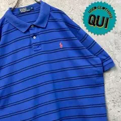 90s USA古着○ポロラルフローレン 半袖 ボーダーポロシャツ メンズ2XL