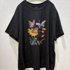 【美品】SHEIN CURVE 大きいサイズ 華やかバタフライプリントTシャツ