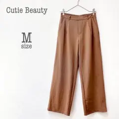 m2992【キューティービューティー】タック入りワイドパンツ キャメル M 通勤