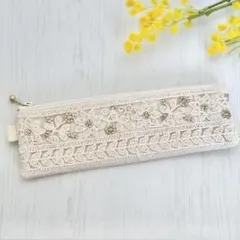 インド刺繍リボンのフラットポーチ　ペンケース