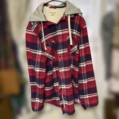 ラルフローレンフード付き赤紫チェックネルシャツXXL