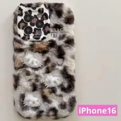 iPhone 16 ケース キティ ヒョウ柄 リボン ブラウン ふわふわ ネコ