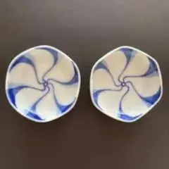 青い渦巻き模様 六角形皿 2枚セット