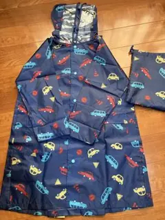 レインコート 青　車柄 120cm