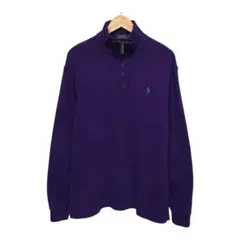 POLOラルフローレン　ハーフジップコットンニットセーター　刺繍ポニー　パープル