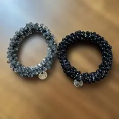 ガラスビーズヘアゴム2個セット チャーム付き