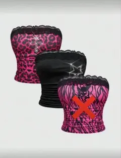 ピンクレオパード・黒 ベアトップセット