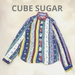★美品★CUBE SUGAR マルチカラーフラワーパッチワーク柄長袖シャツのサムネイル