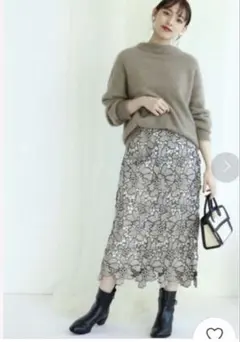 Mystrada New配色レースタイトスカート 薄ベージュ ホワイト S