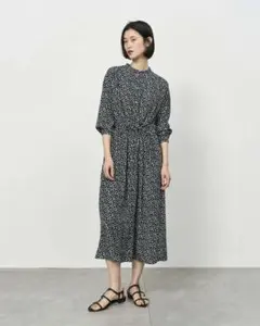 soéju レオパード柄バンドカラーワンピース ネイビー - メルカリ