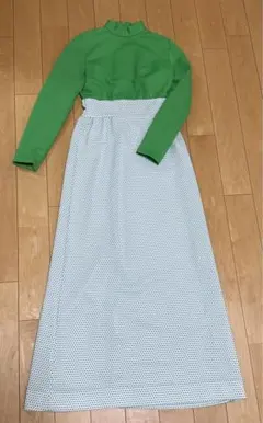 【70's vintage】ロングワンピース　レディースワンピ　緑　グリーン