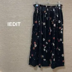 573【IEDIT】フェリシモ　花柄　スカート　ひざ丈　上品　総柄　黒のサムネイル