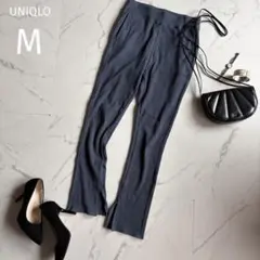 ユニクロ【M】レギンス♡リブ編み♡ブルー♡リブレギンス♡スリット入り♡レギパン