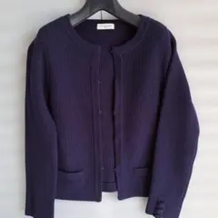 OLD ENGLAND:美品 ネイビー ノーカラージャケット リブ編み