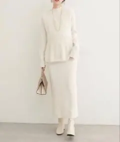 ナチュラルクチュール　フェザーペプラムベスト+リブタイトワンピースSET